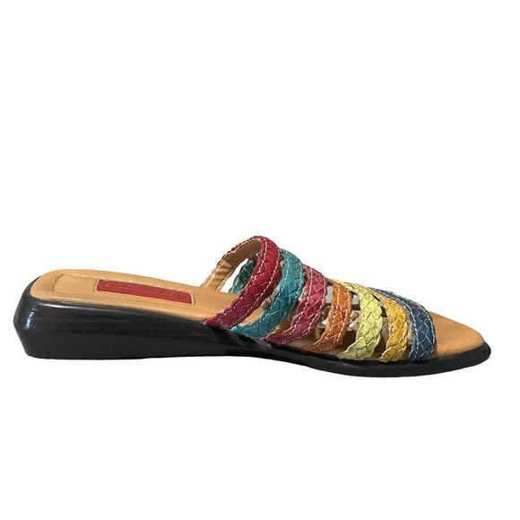 Coldwater Creek Women's Leather Sandals Slides Size‎ 7M Square Toe Multicolor - Picture 5 of 11